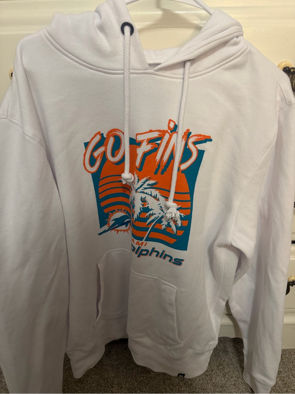 L Unisex Miami Dolphins White Pullover Hoodie 47 Brand